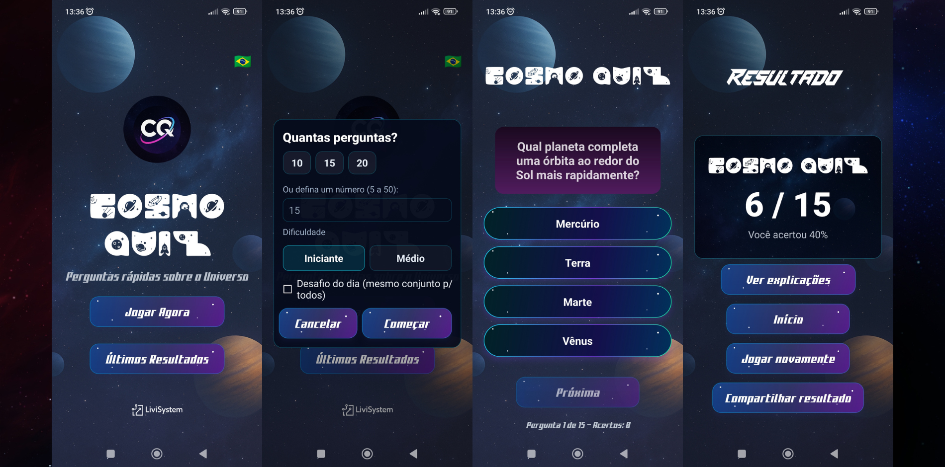 Prévia do App Cosmo Quiz